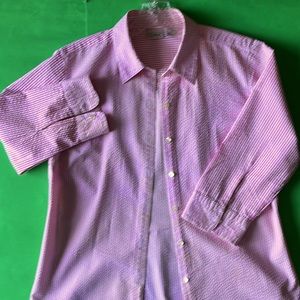 LANDS END Women’s seersucker blouse.  Cool pink color